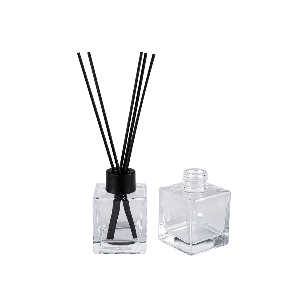 HJ-0309# Square Glass Aromatherapy Bottle 24MM Matte Black Plastic Cap Aluminium Cap Fiber Sticker